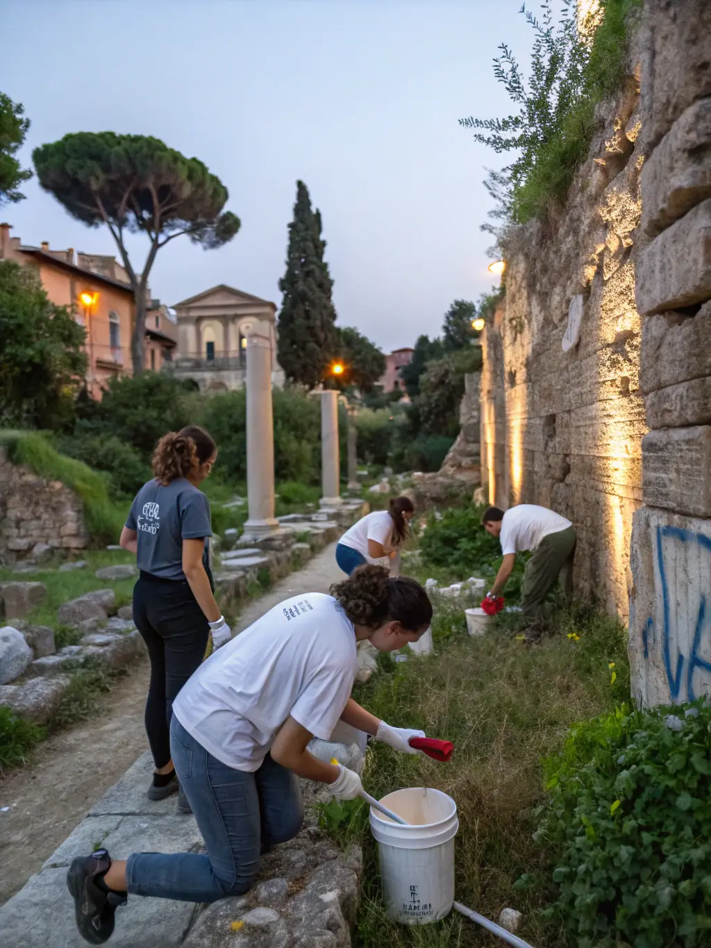 A captivating image of volunteers meticulously restoring a historical artifact under the guidance of A.C.T.I.F's preservation experts, highlighting the organization's commitment to conservation.